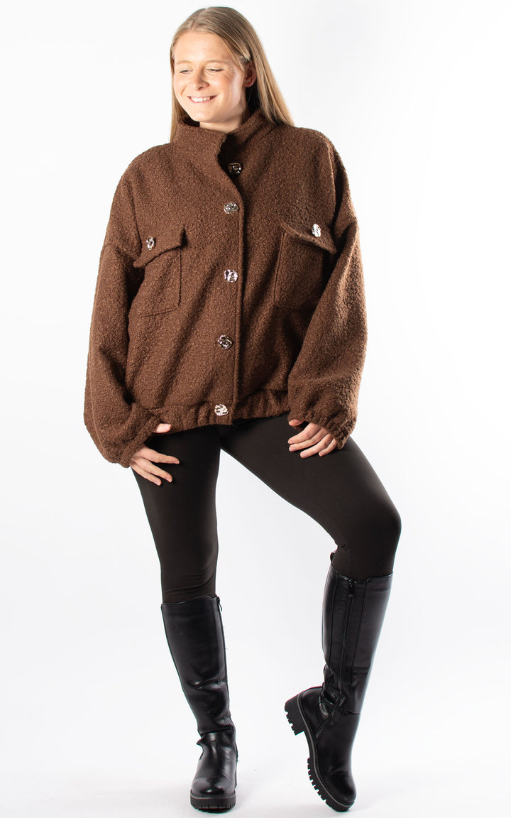 Boucle Bomber Jacket | Chocolate
