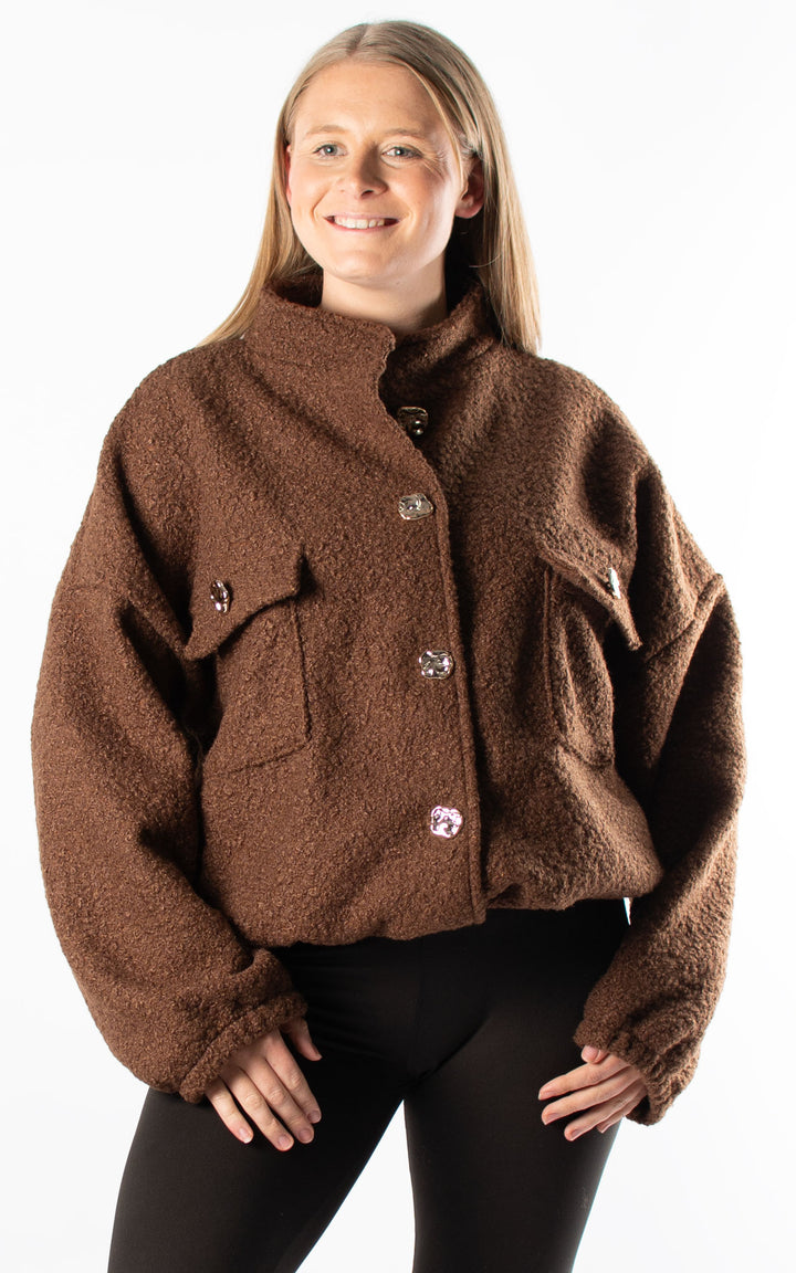 Boucle Bomber Jacket | Chocolate