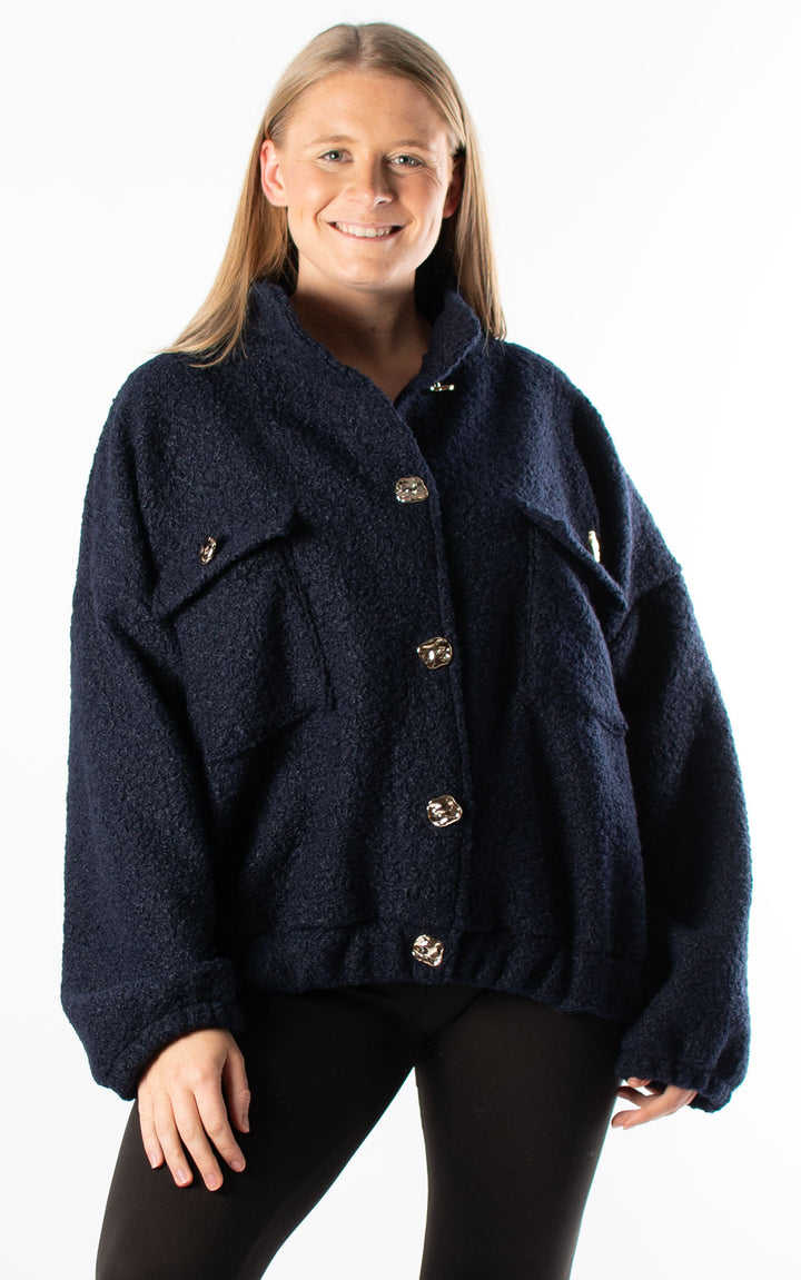 Boucle Bomber Jacket | Navy