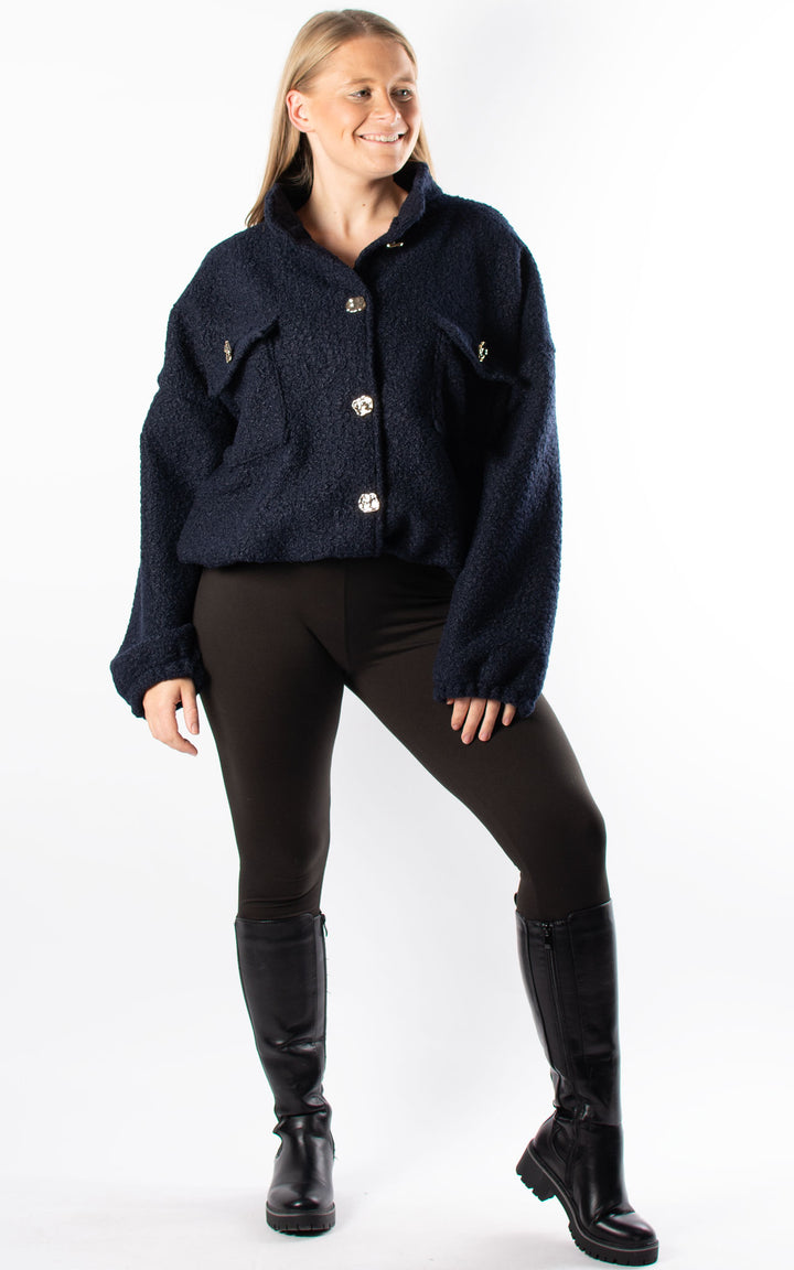 Boucle Bomber Jacket | Navy