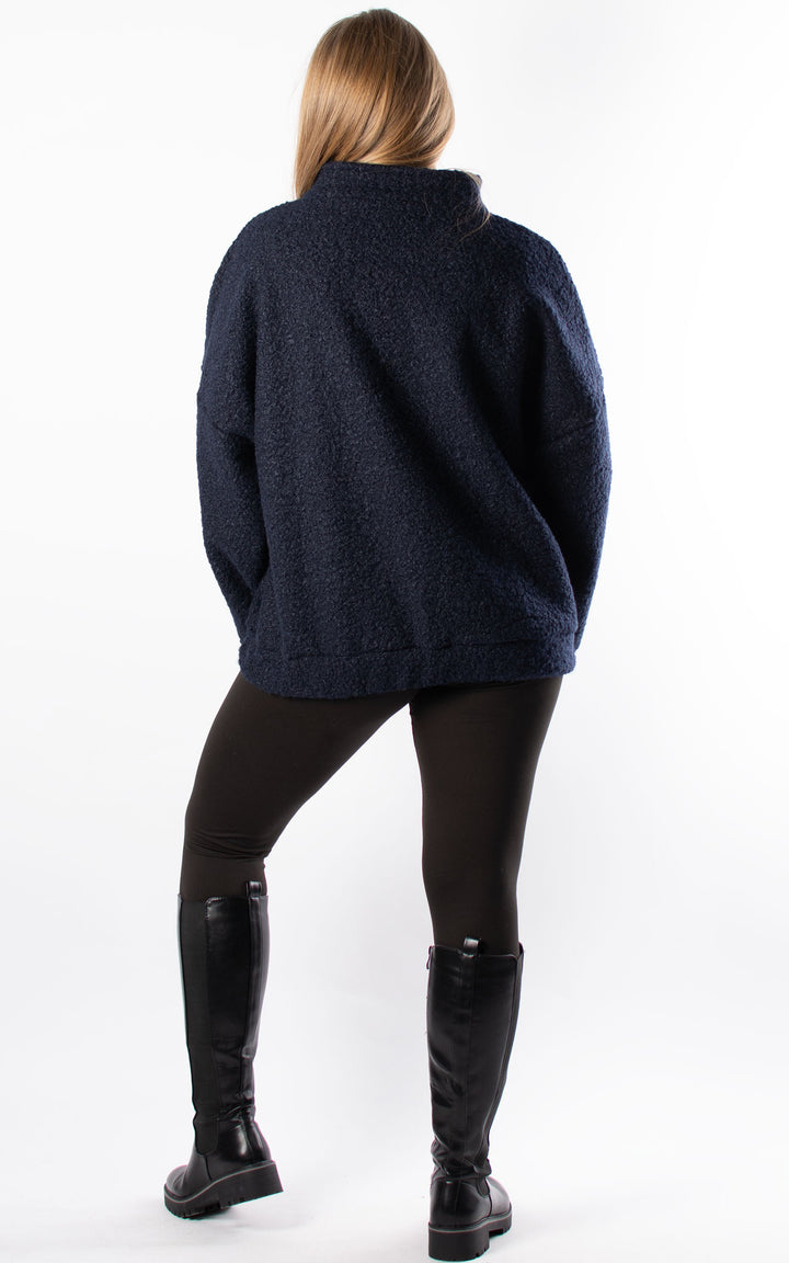 Boucle Bomber Jacket | Navy