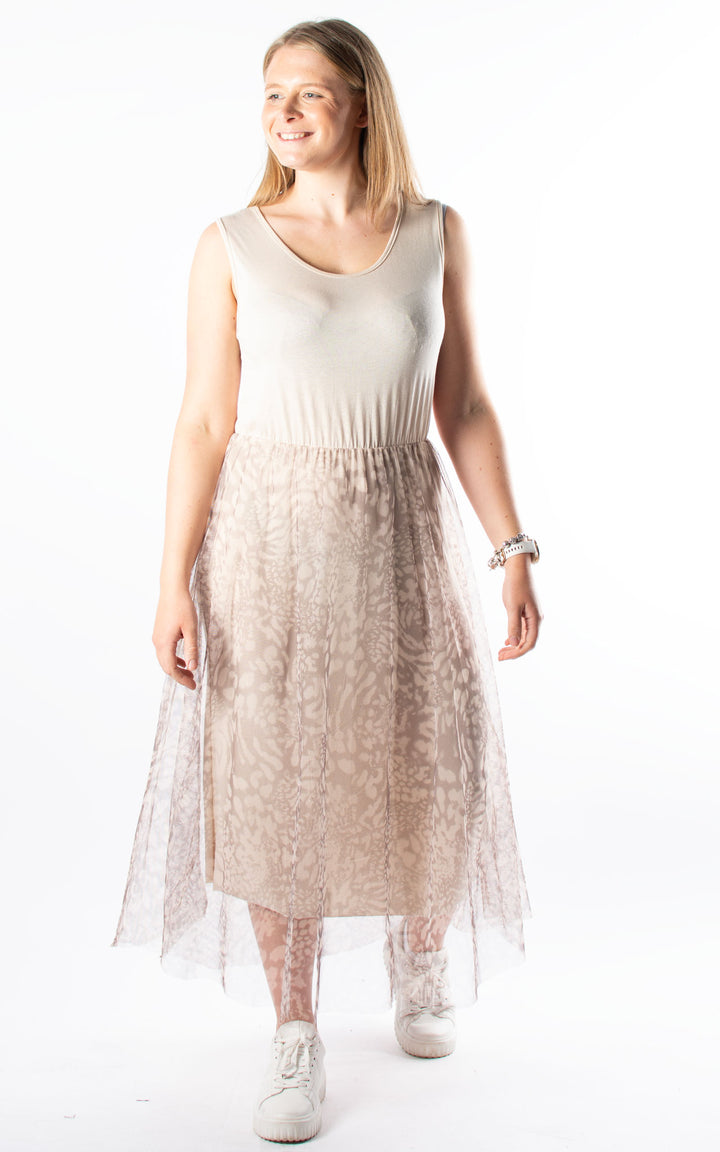 Carina Mesh Net Dress | Beige