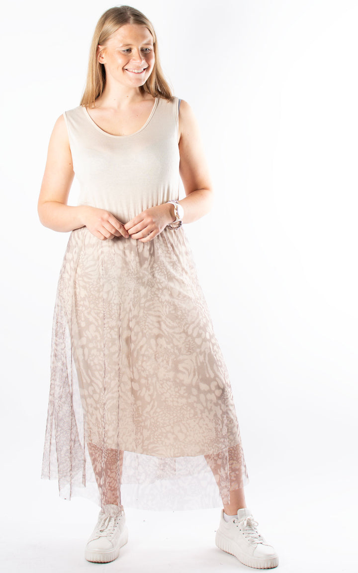 Carina Mesh Net Dress | Beige