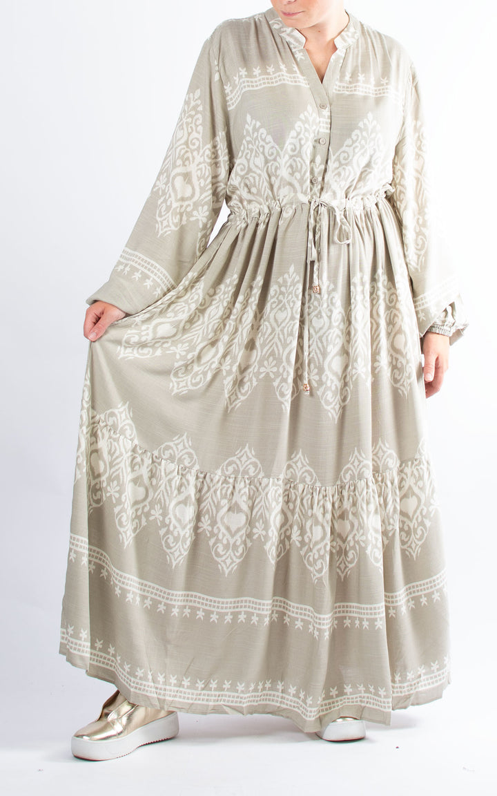 Carine Patterned Dress | Stone