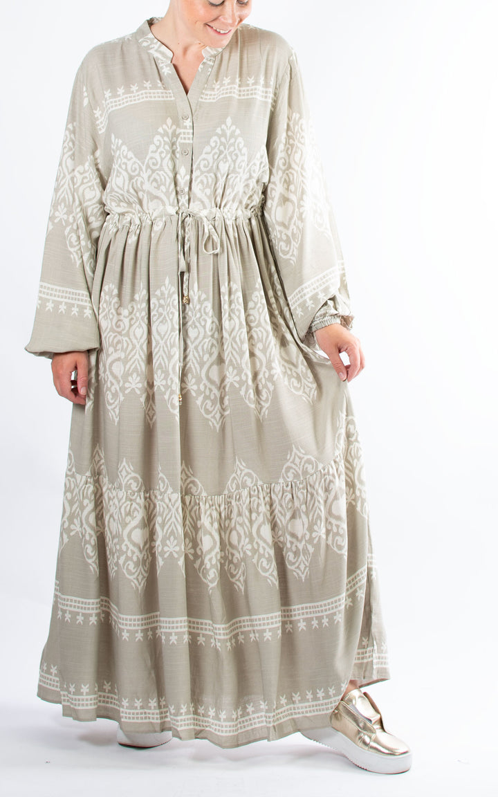 Carine Patterned Dress | Stone