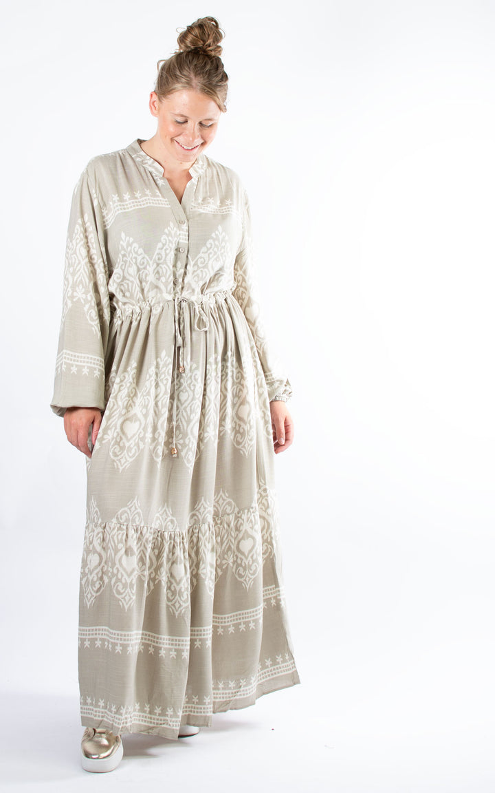 Carine Patterned Dress | Stone