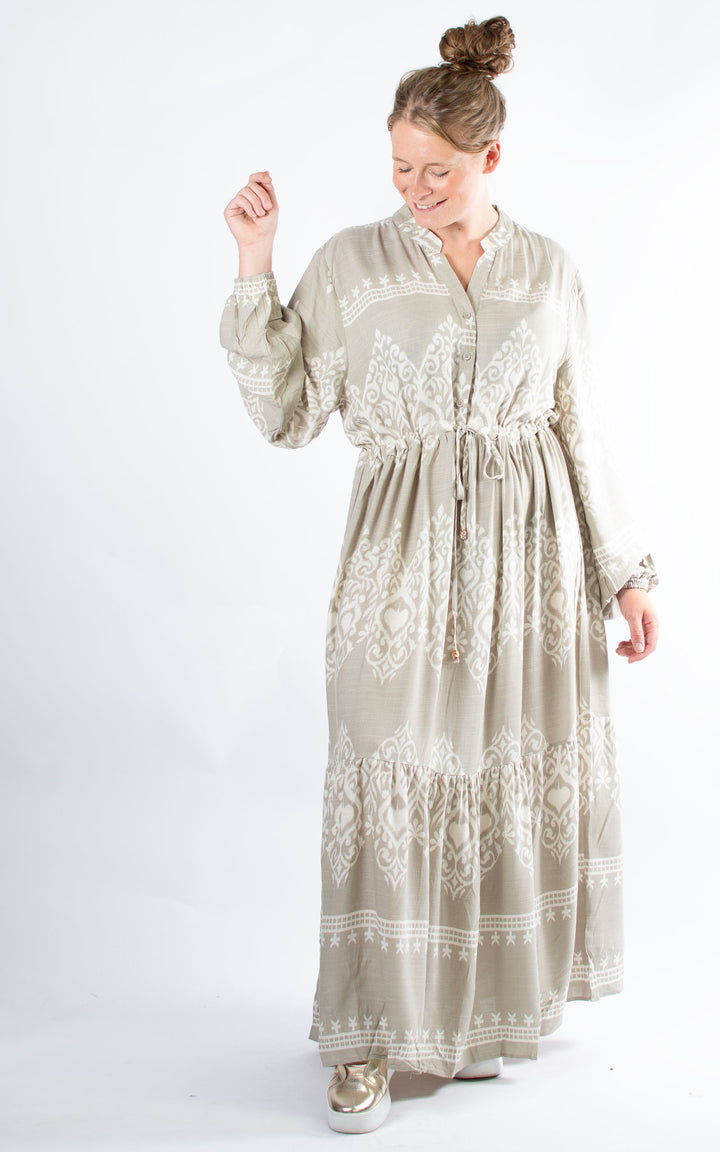 Carine Patterned Dress | Stone