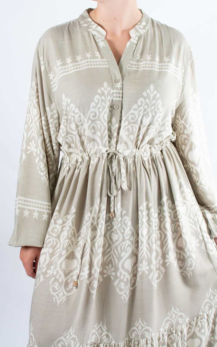 Carine Patterned Dress | Stone
