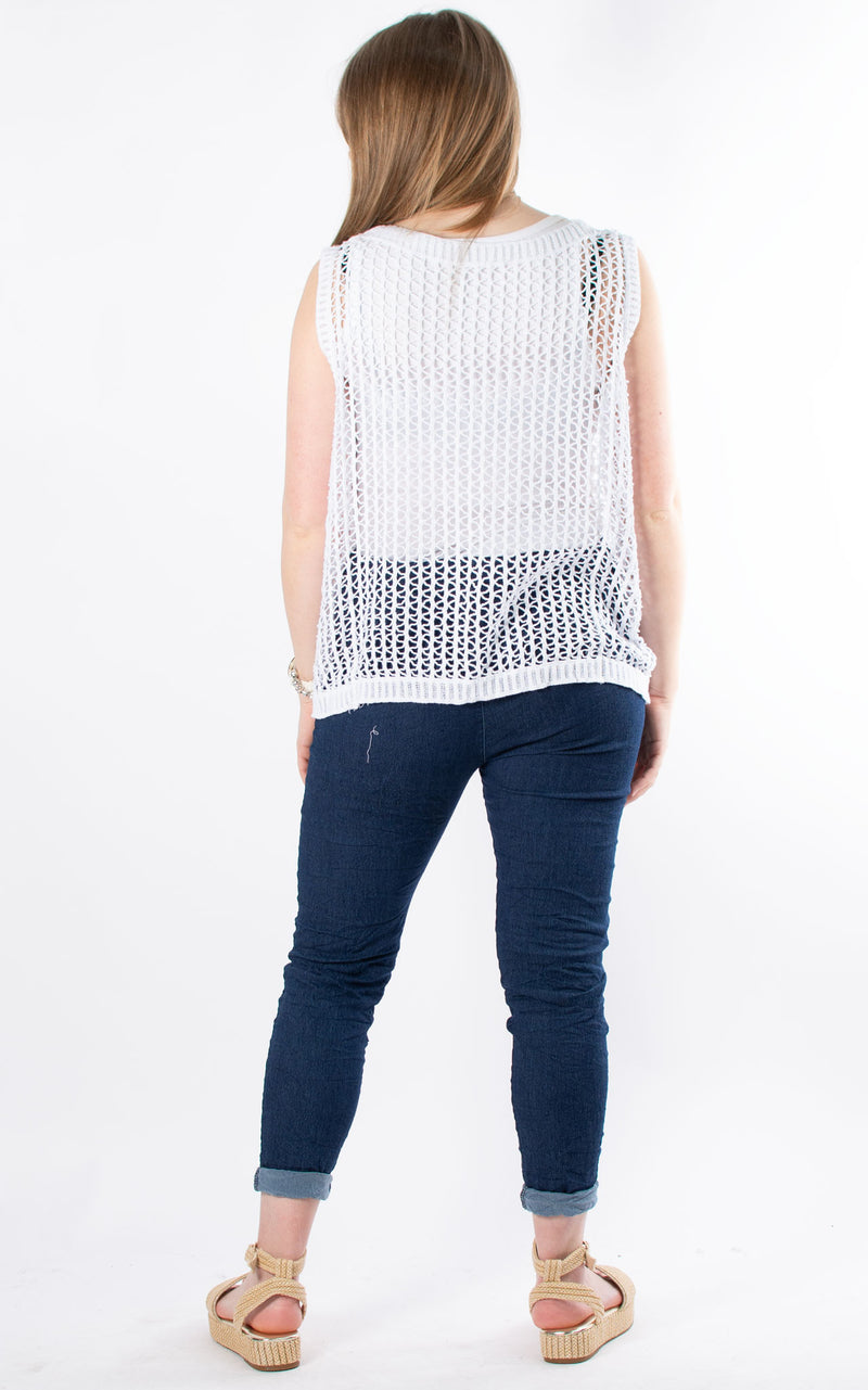 Crochet Drawstring Vest | White