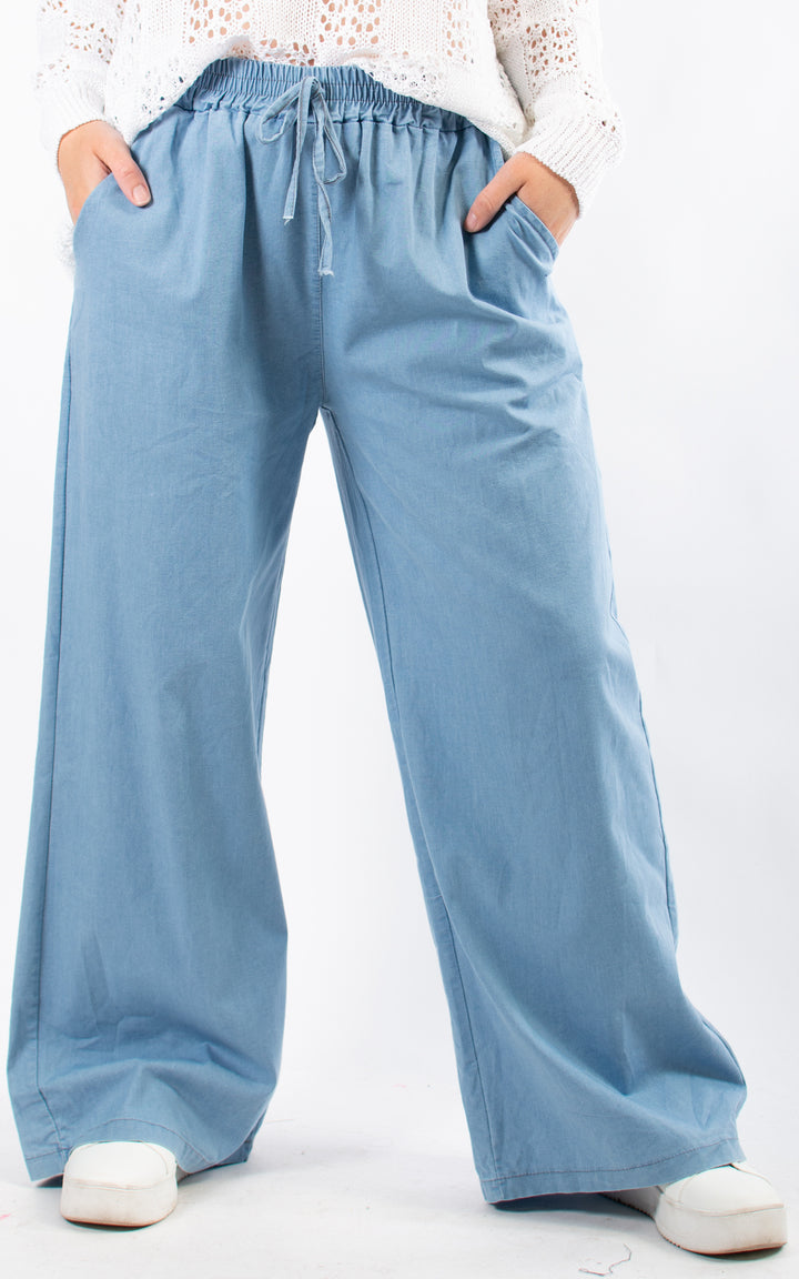 Wide Leg Denim Trousers | Light