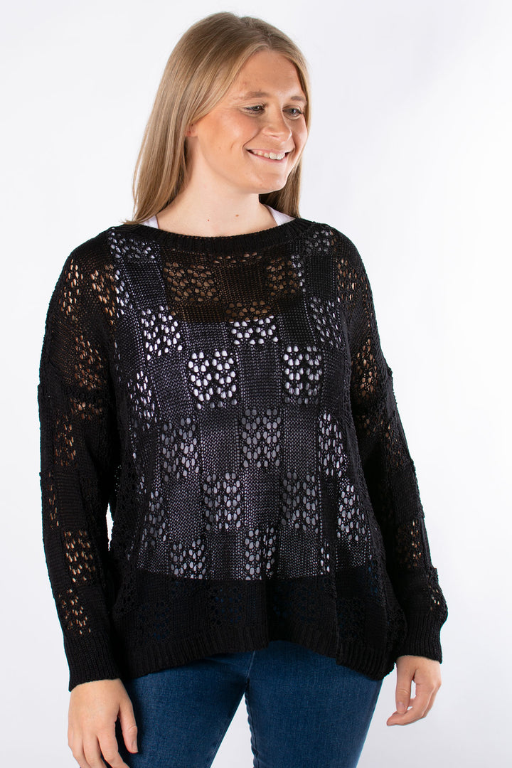 Holly Crochet Jumper | Black