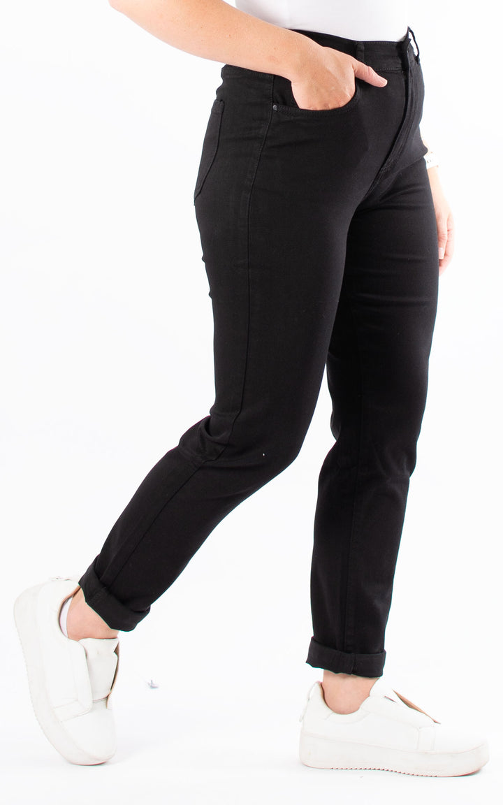 Elasticated Jeans | Mom | Black