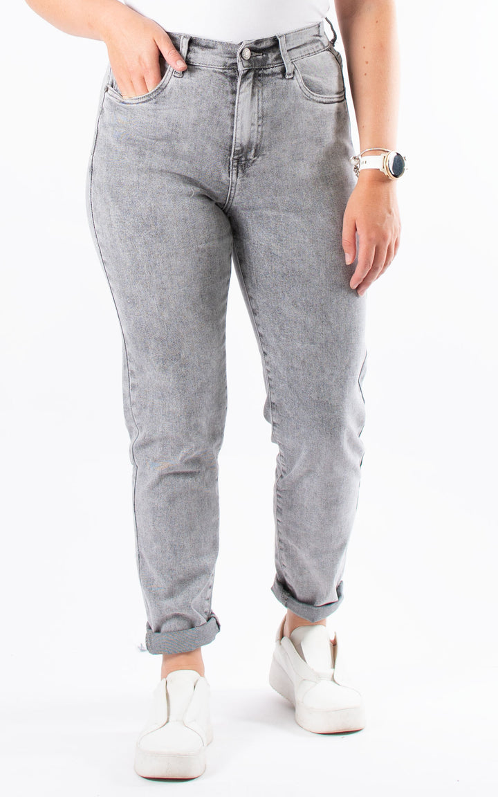 Elasticated Jeans | Mom | Washed Grey