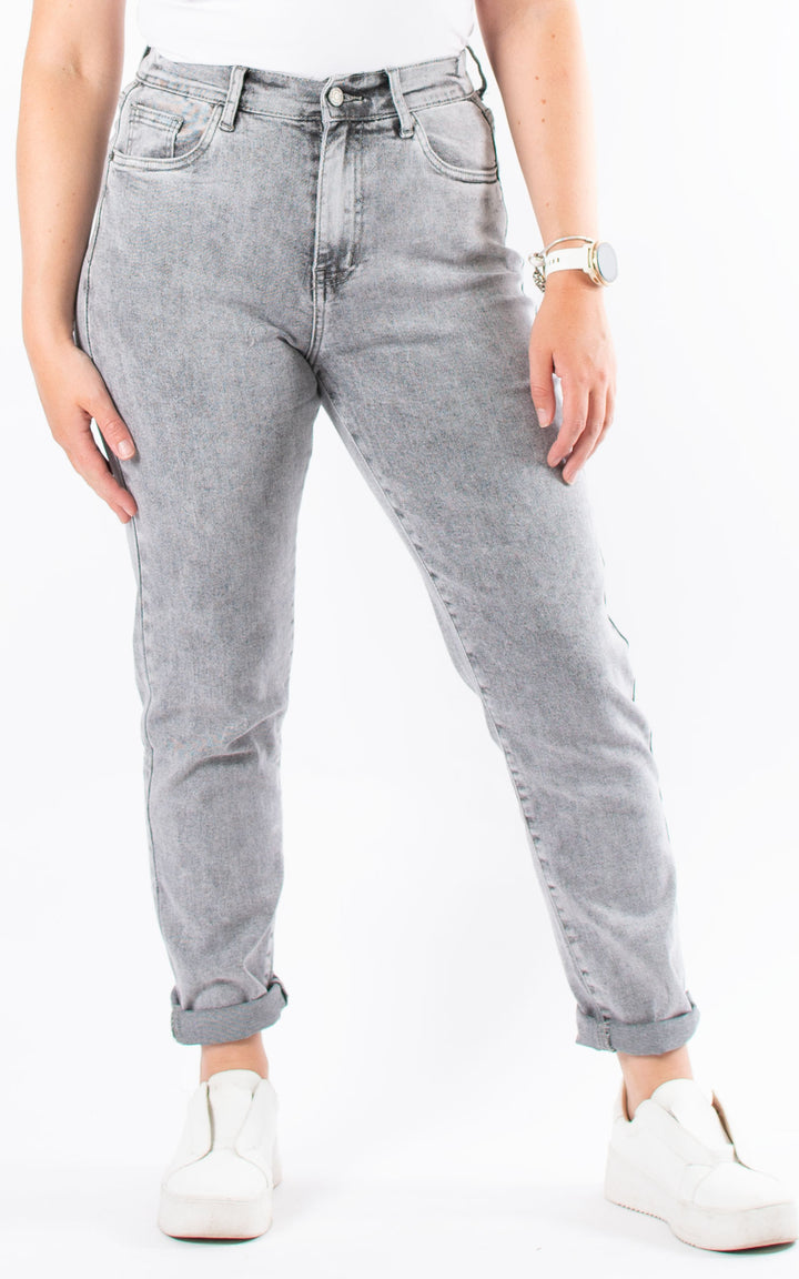 Elasticated Jeans | Mom | Washed Grey