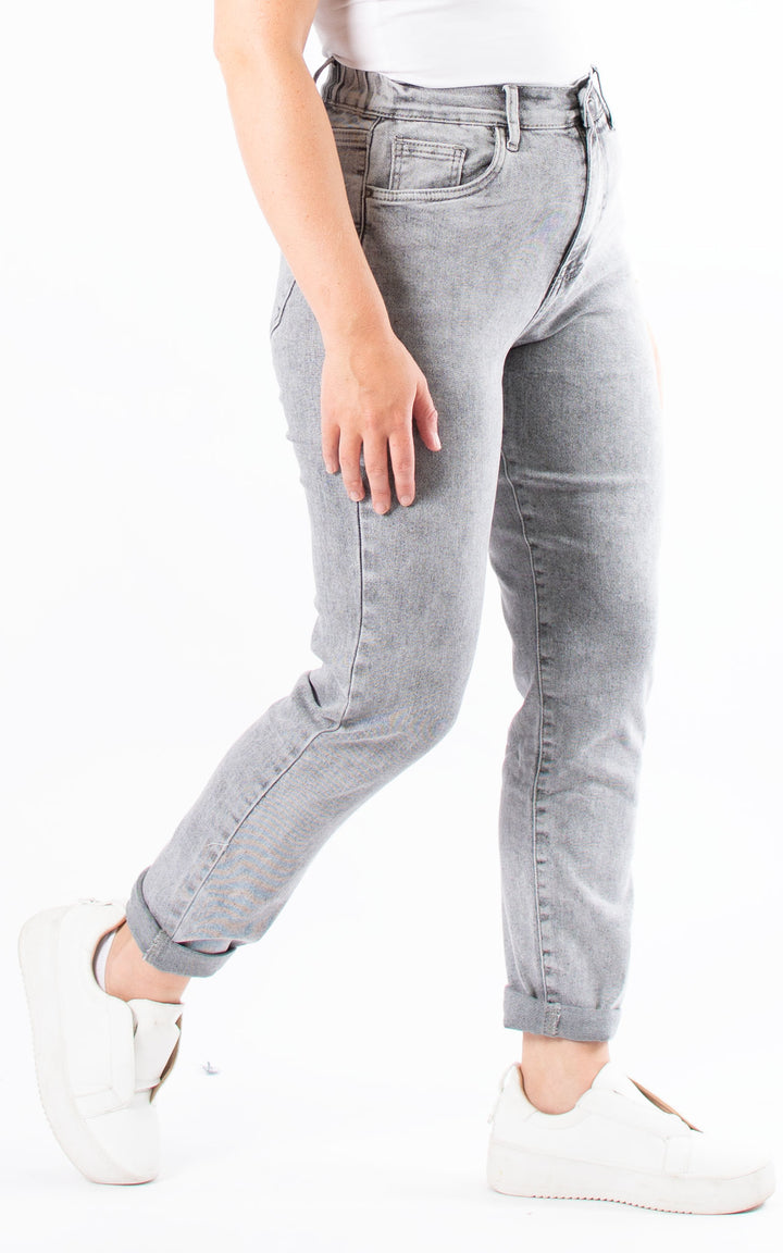 Elasticated Jeans | Mom | Washed Grey