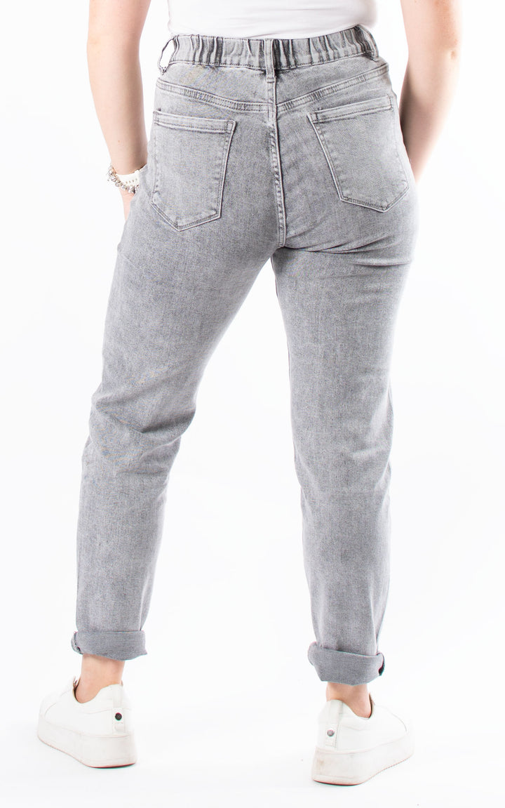 Elasticated Jeans | Mom | Washed Grey