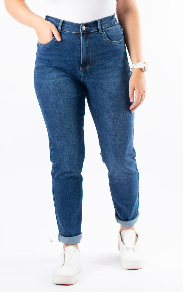 Elasticated Jeans | Mom | Dark Denim