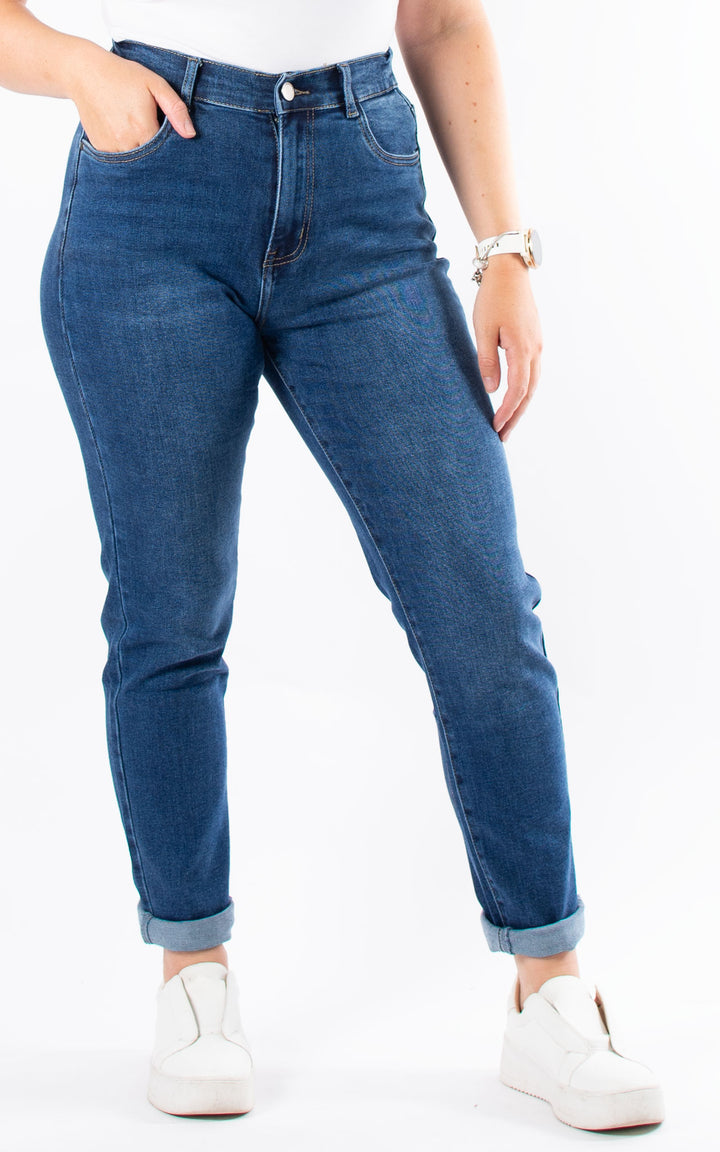 Elasticated Jeans | Mom | Dark Denim