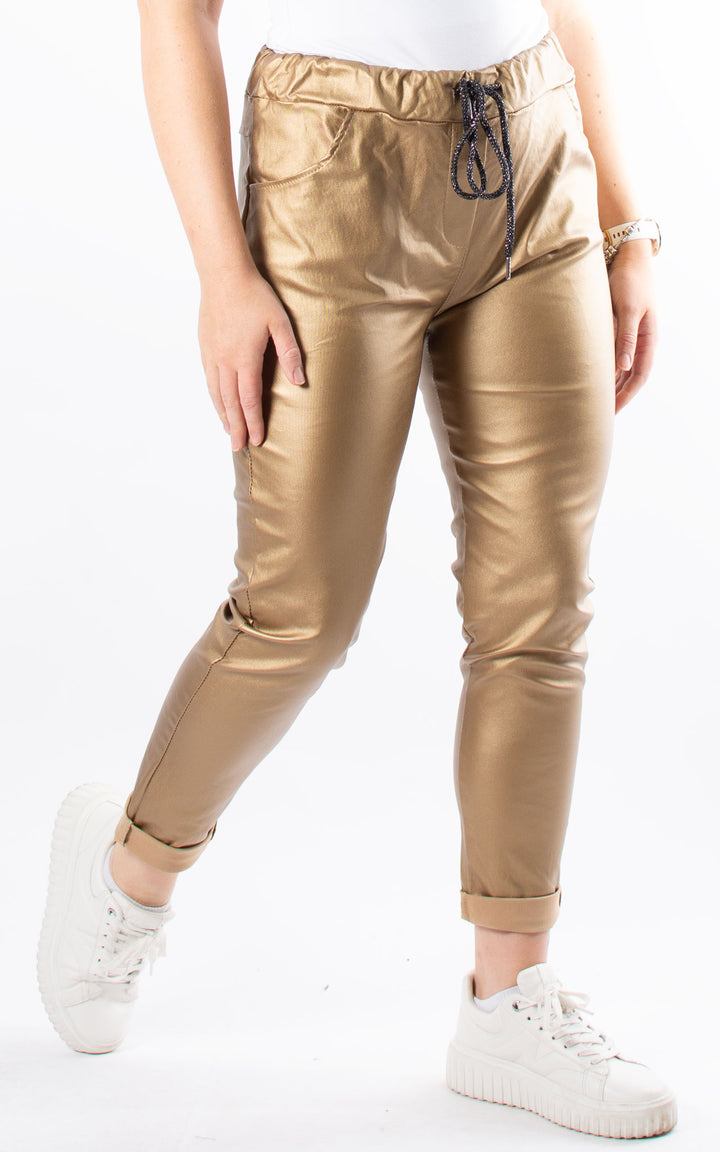 Leather Look Magic Joggers | Gold