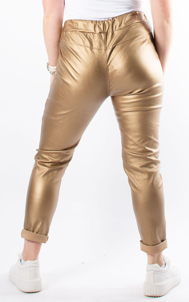 Leather Look Magic Joggers | Gold