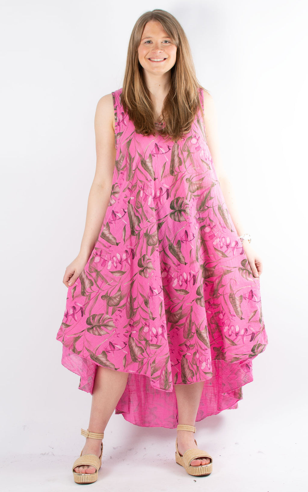 Floral Cheesecloth Dress | Hot Pink
