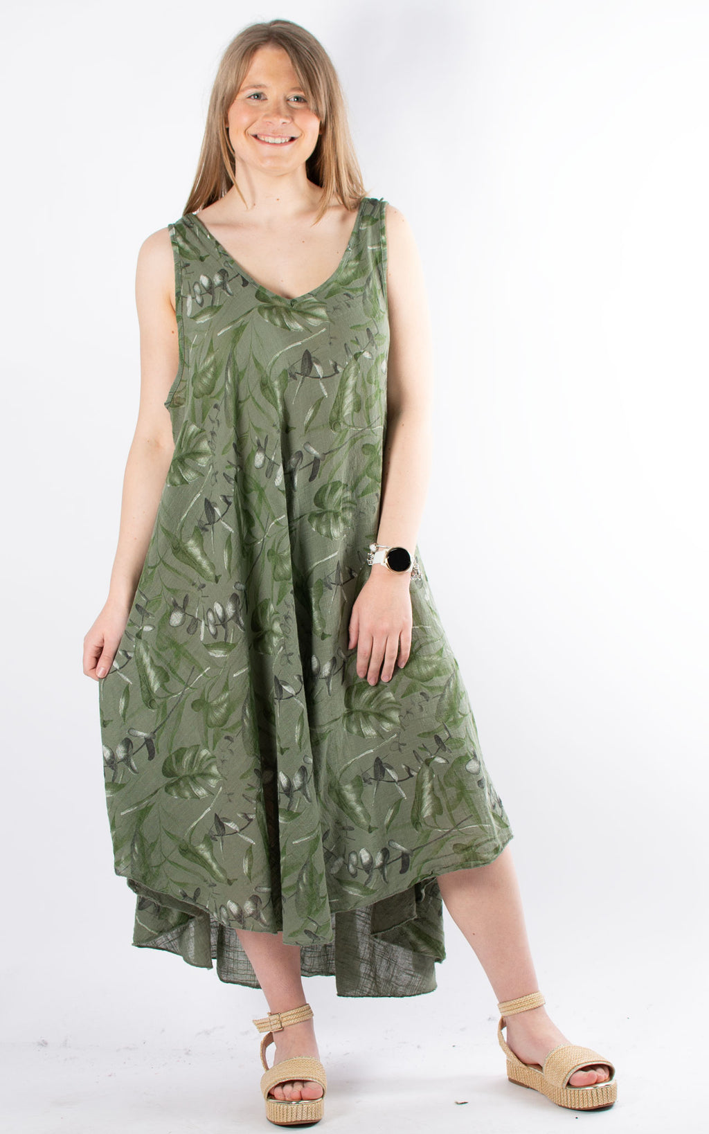 Floral Cheesecloth Dress | Khaki