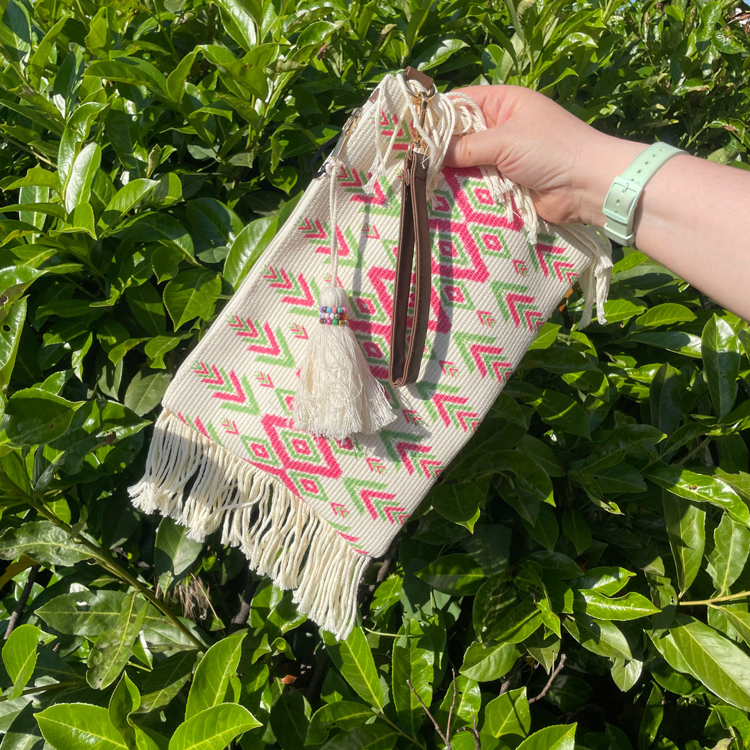 *PRE-ORDER* Tassel Clutch Bag | Pink & Green