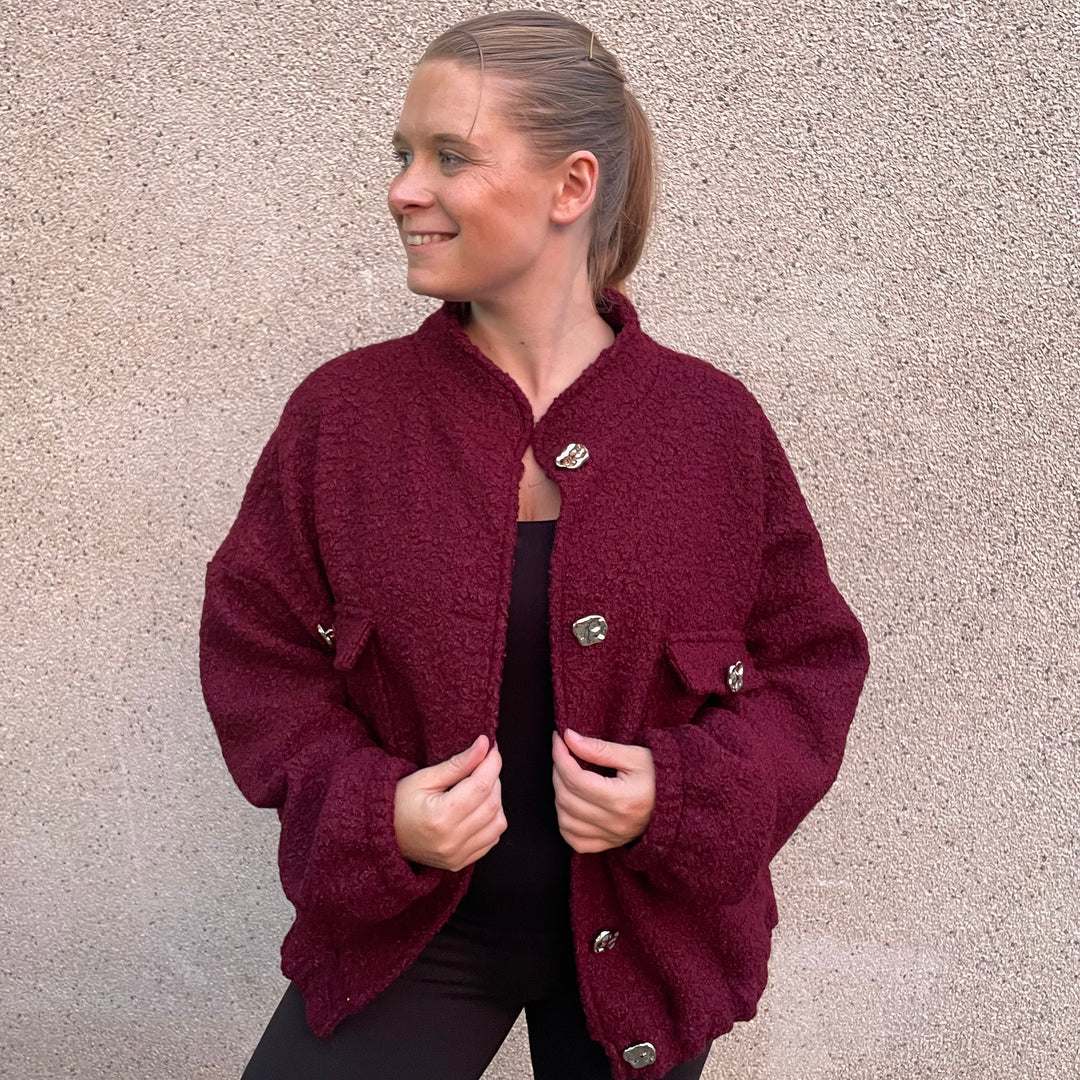 Boucle Bomber Jacket | Burgundy