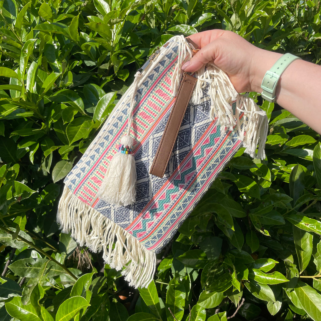 *PRE-ORDER* Tassel Clutch Bag | Navy & Neon Pink