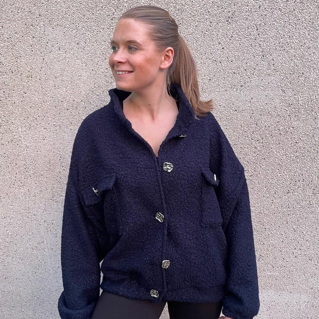 Boucle Bomber Jacket | Navy