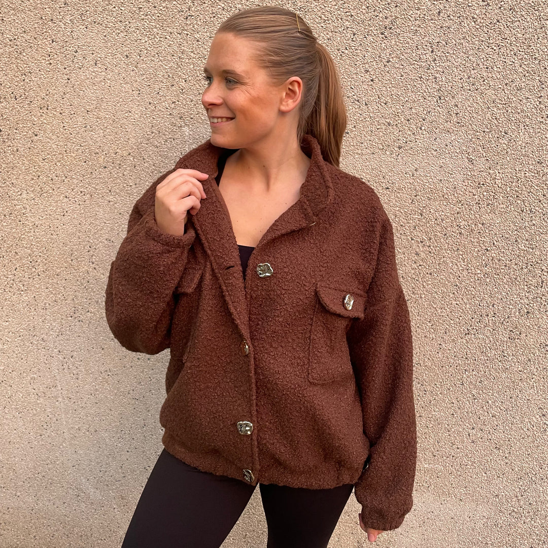 Boucle Bomber Jacket | Chocolate