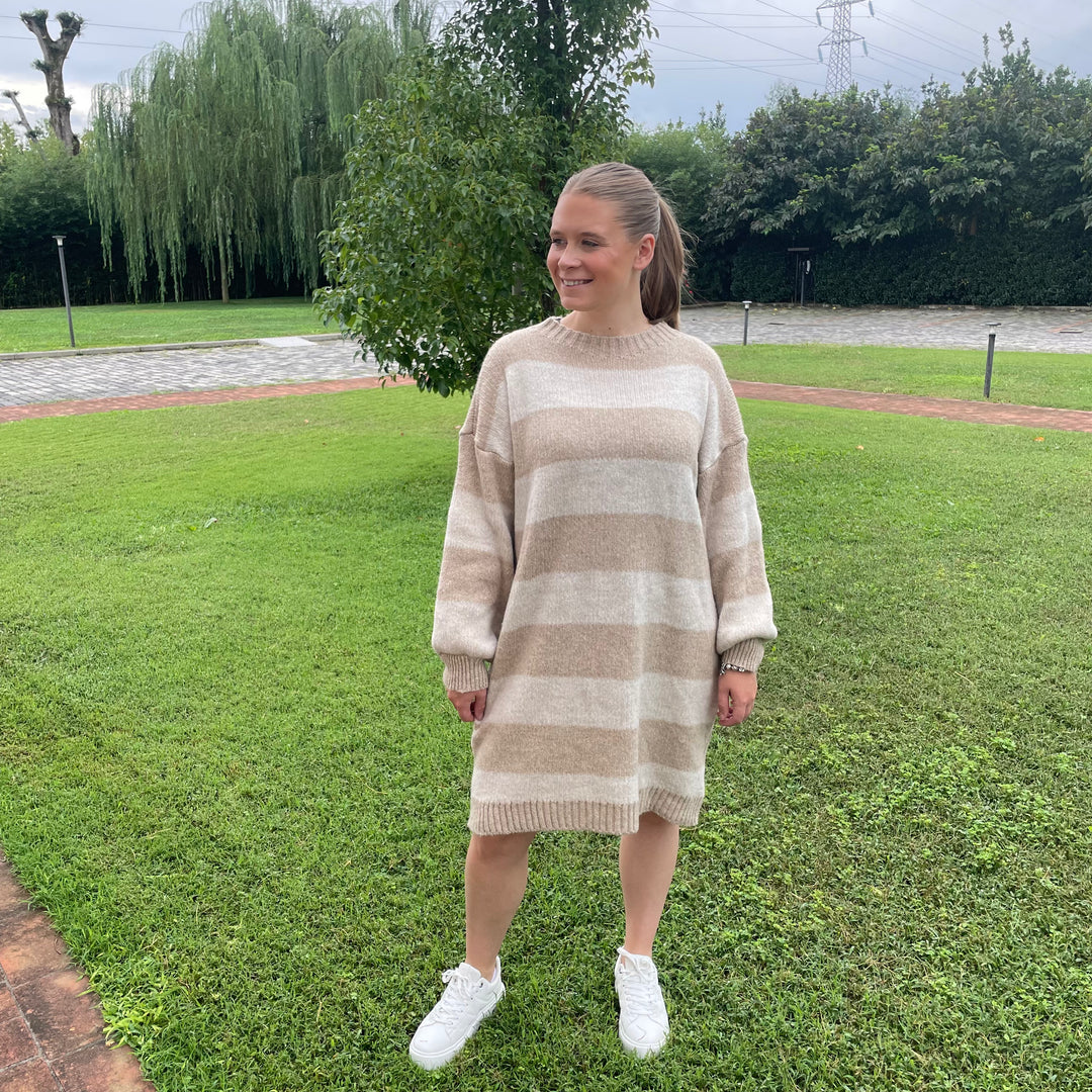 *PRE-ORDER* Striped Knitted Dress | Oat & Beige