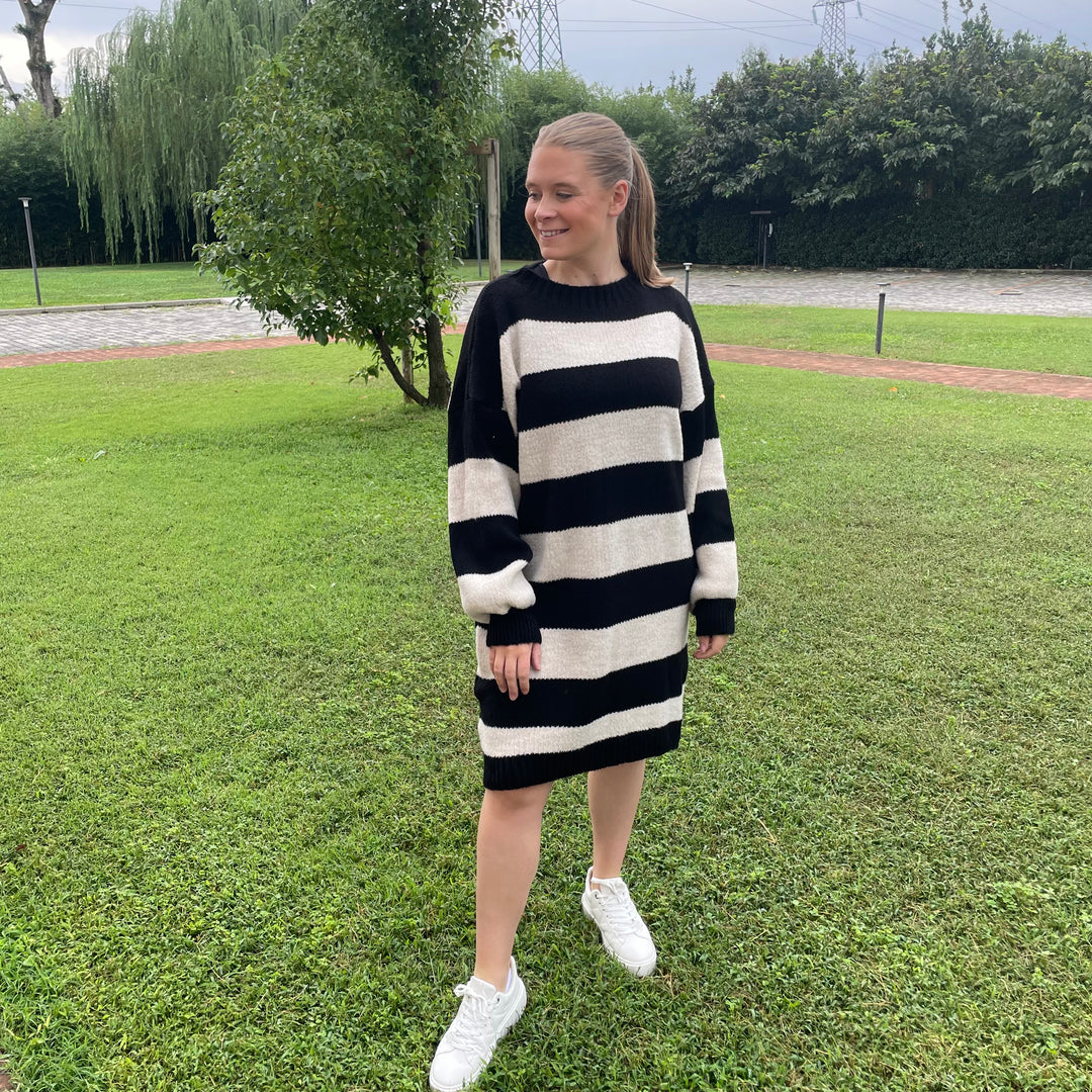 *PRE-ORDER* Striped Knitted Dress | Oat & Black