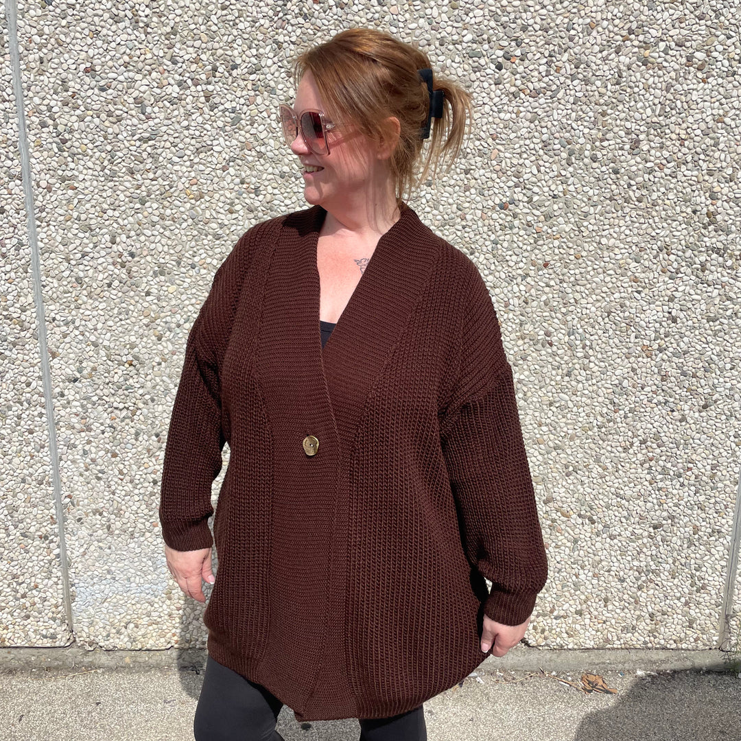 *PRE-ORDER* Ottie One Button Cardigan | Chocolate