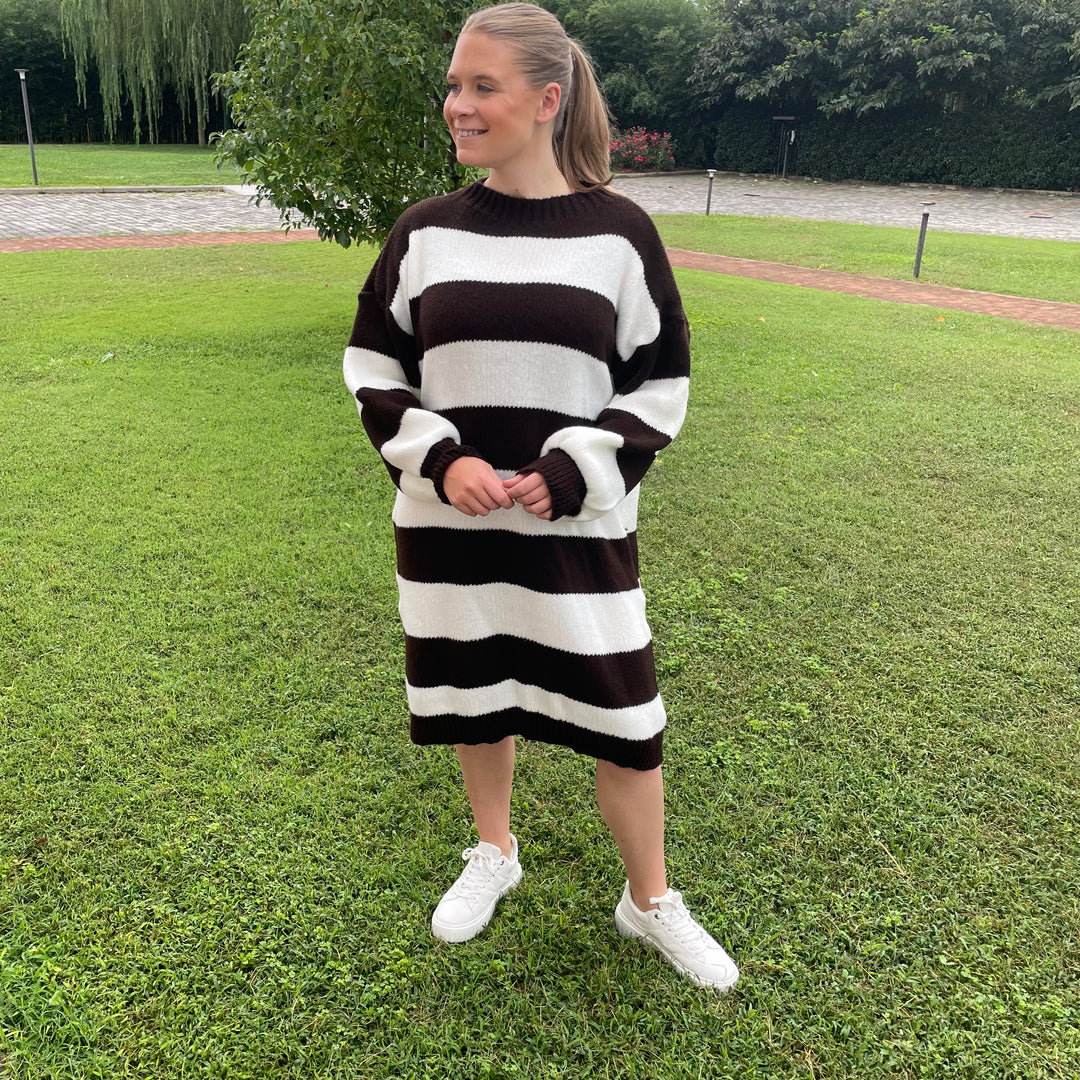 *PRE-ORDER* Striped Knitted Dress | Cream & Chocolate