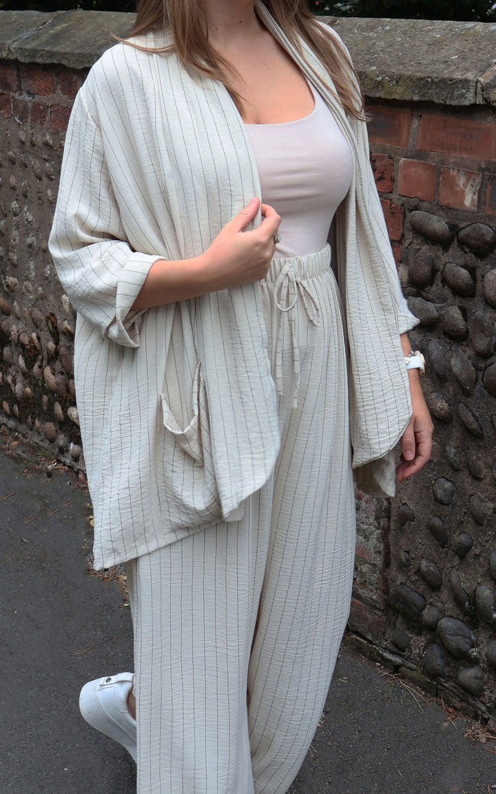 Mandy Jacket | Pinstripe | Beige