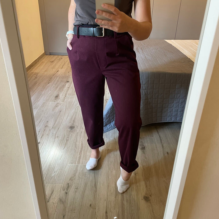 Ivy Herringbone Trousers | Burgundy