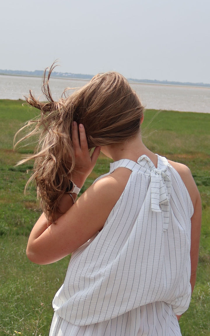 Mandy Halterneck Top | Pinstripe | White
