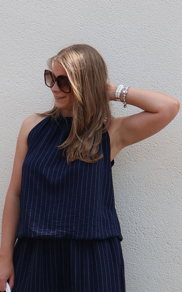 Mandy Halterneck Top | Pinstripe | Navy