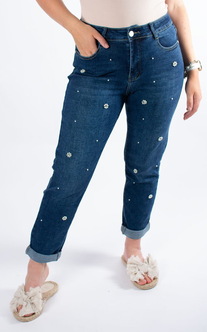 Jeans | Mom | Pearls | Dark Denim