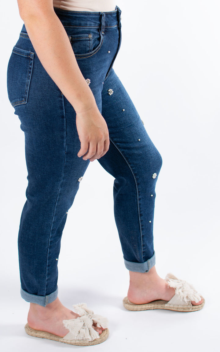 Jeans | Mom | Pearls | Dark Denim