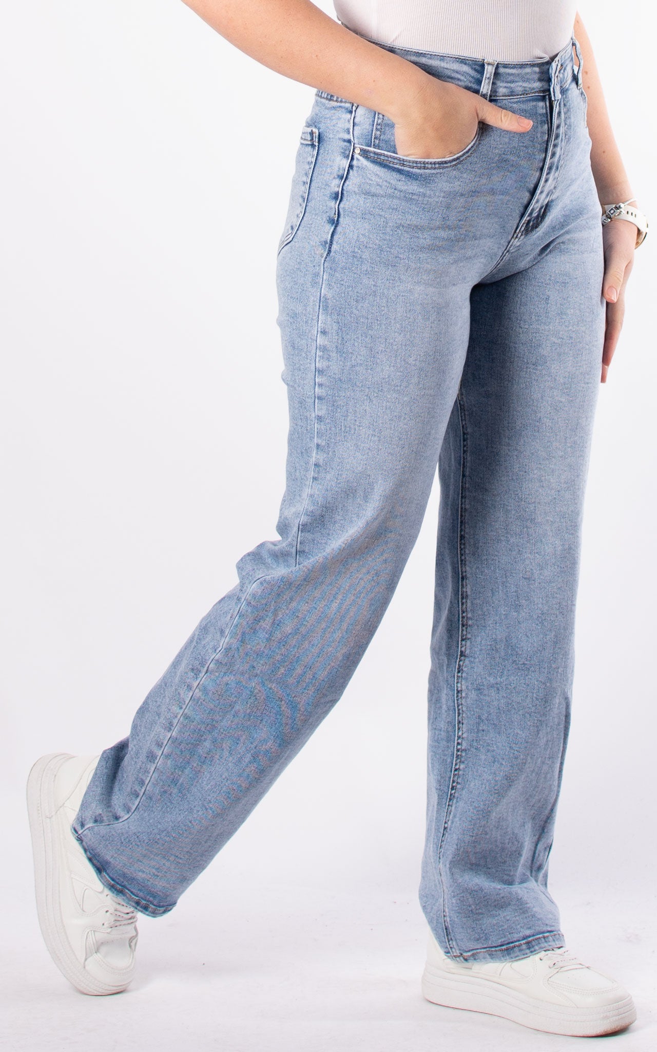 Ultra High Waist Stretch Utility Wide Leg Jeans Light Wash