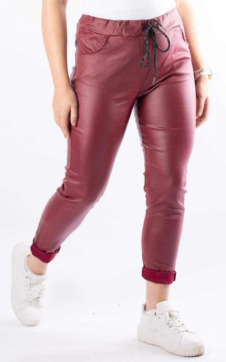 Leather Look Magic Joggers | Burgundy