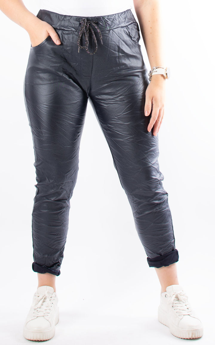 Leather Look Magic Joggers | Navy
