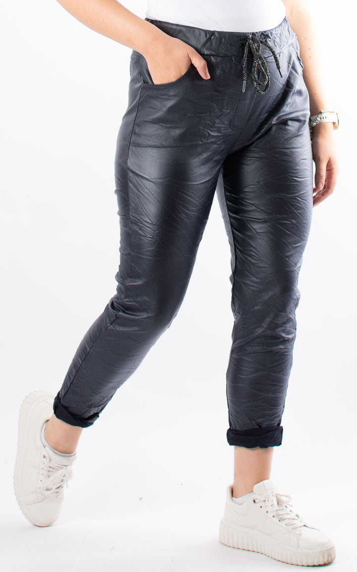 Leather Look Magic Joggers | Navy