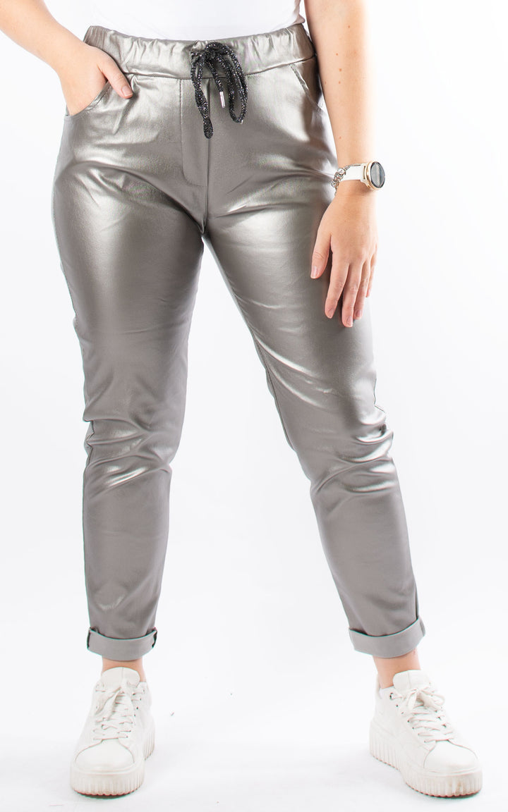 Leather Look Magic Joggers | Pewter