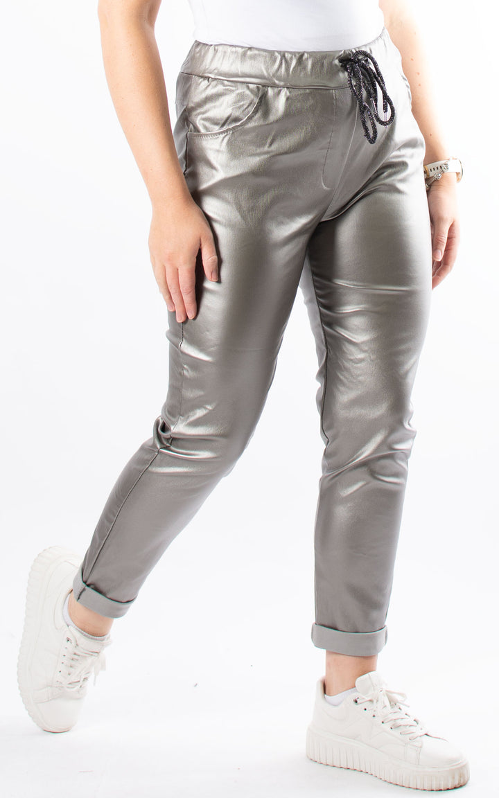 Leather Look Magic Joggers | Pewter