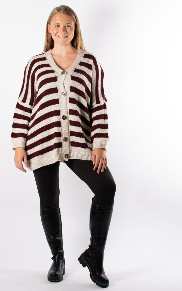 Lola Stripe Cardigan | Burgundy