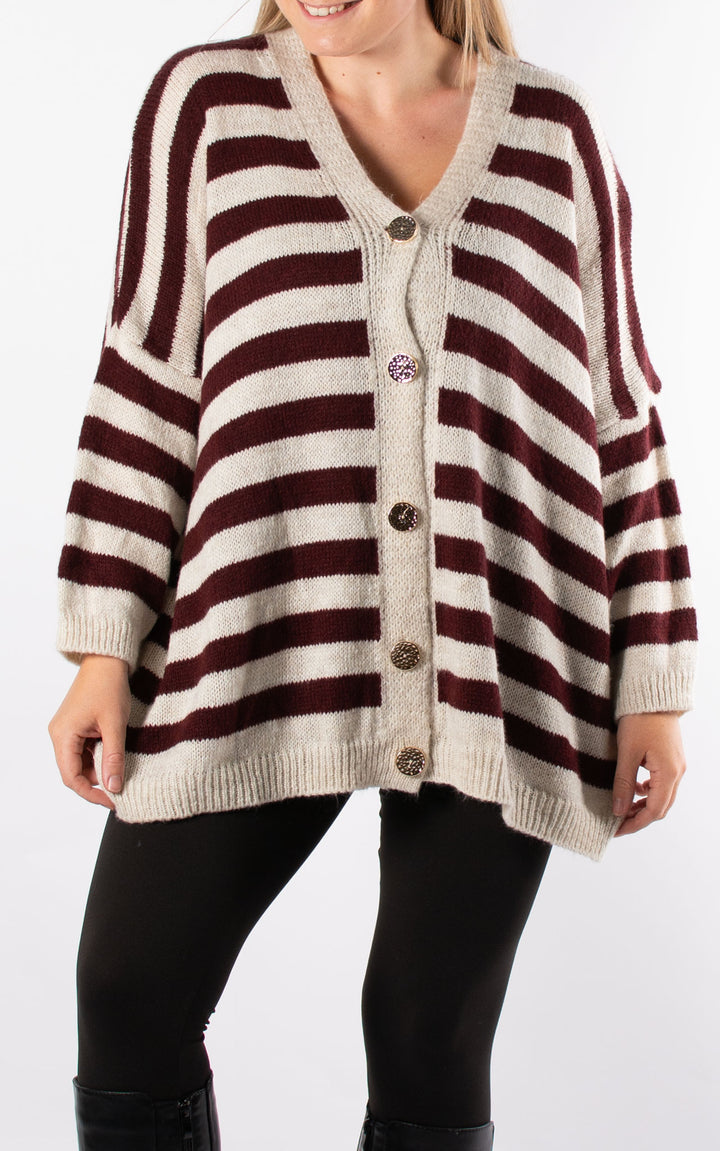Lola Stripe Cardigan | Burgundy