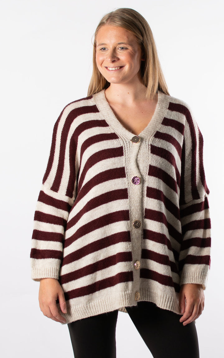 Lola Stripe Cardigan | Burgundy